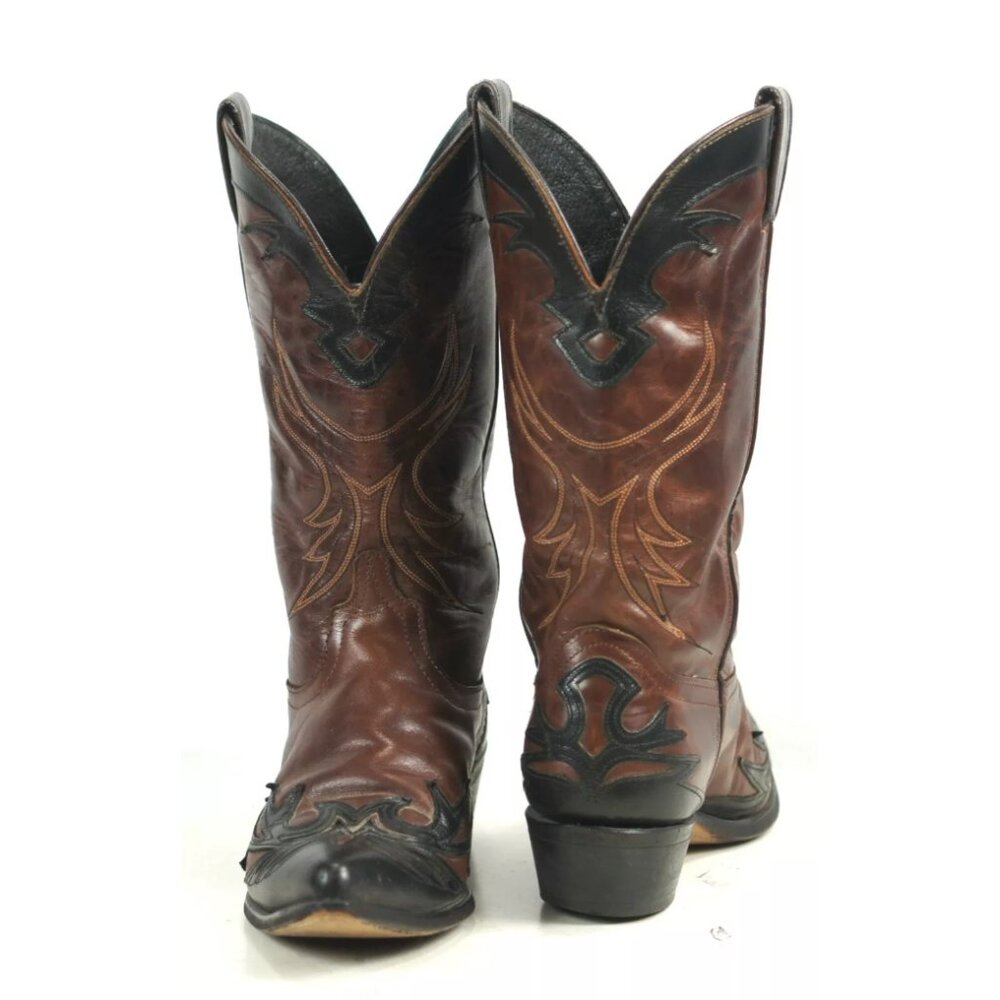 Code West Black Brown Cowboy Boots Cutout Wings Vintage 80S US Made Women's 8.5